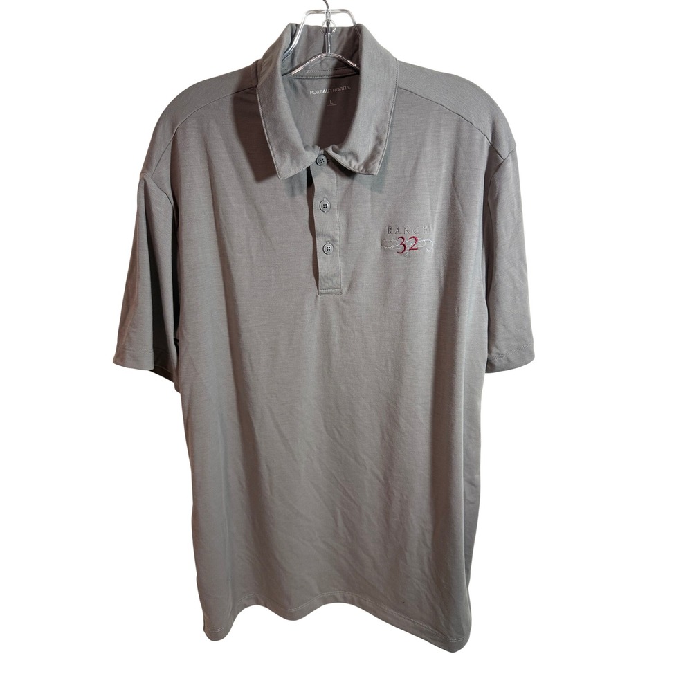 PORT AUTHORITY Mens Grey Short Sleeve Collared Polo Shirt L "BAR 32" Embroidered